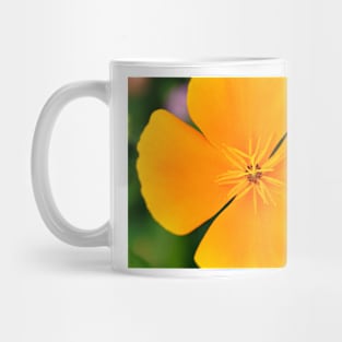 Yellow flower close-up against blurry green background Mug